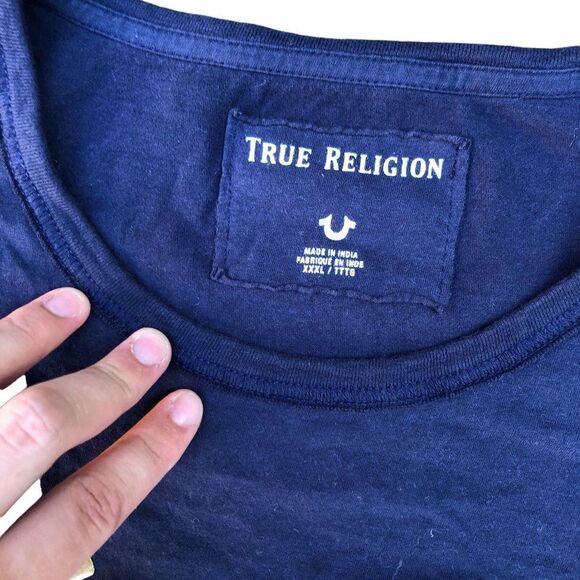 True Religion T Shirt XXX SS Metallic Tee Blue - Picture 4 of 5